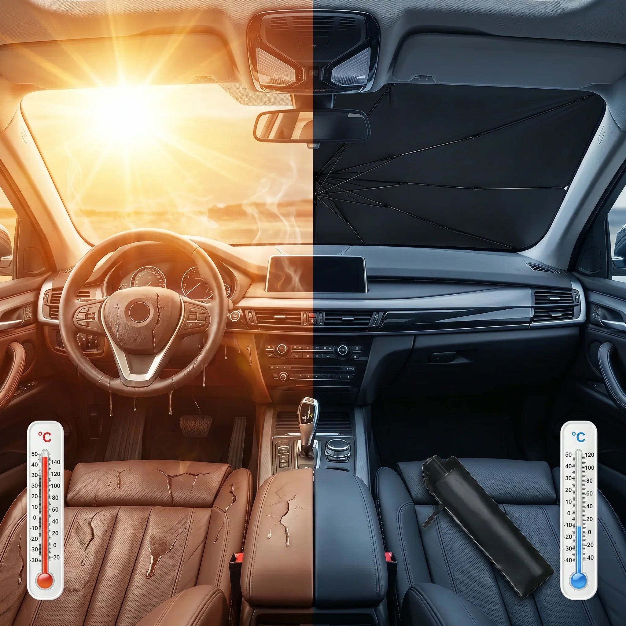 SunBloc | Parasol plegable para parabrisas | Bloquea el calor y los rayos UV