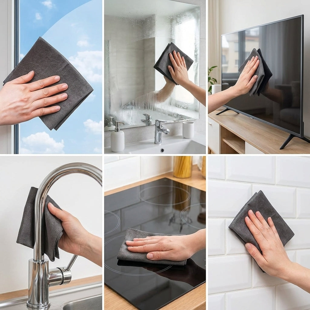Usos de MagicClean en vidrio, espejos, llaves, cocina y azulejos