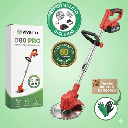 Desbrozadora inalámbrica de alta potencia D80 PRO: corta césped, arbustos y ramas gruesas. Vivarro