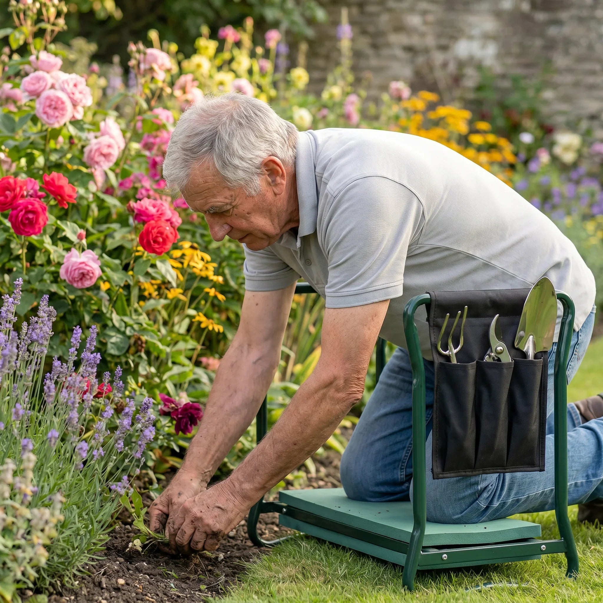 "GardenFlex | Banco de jardinería plegable 2 en 1 | Trabaja sin dolor de rodillas ni espalda "