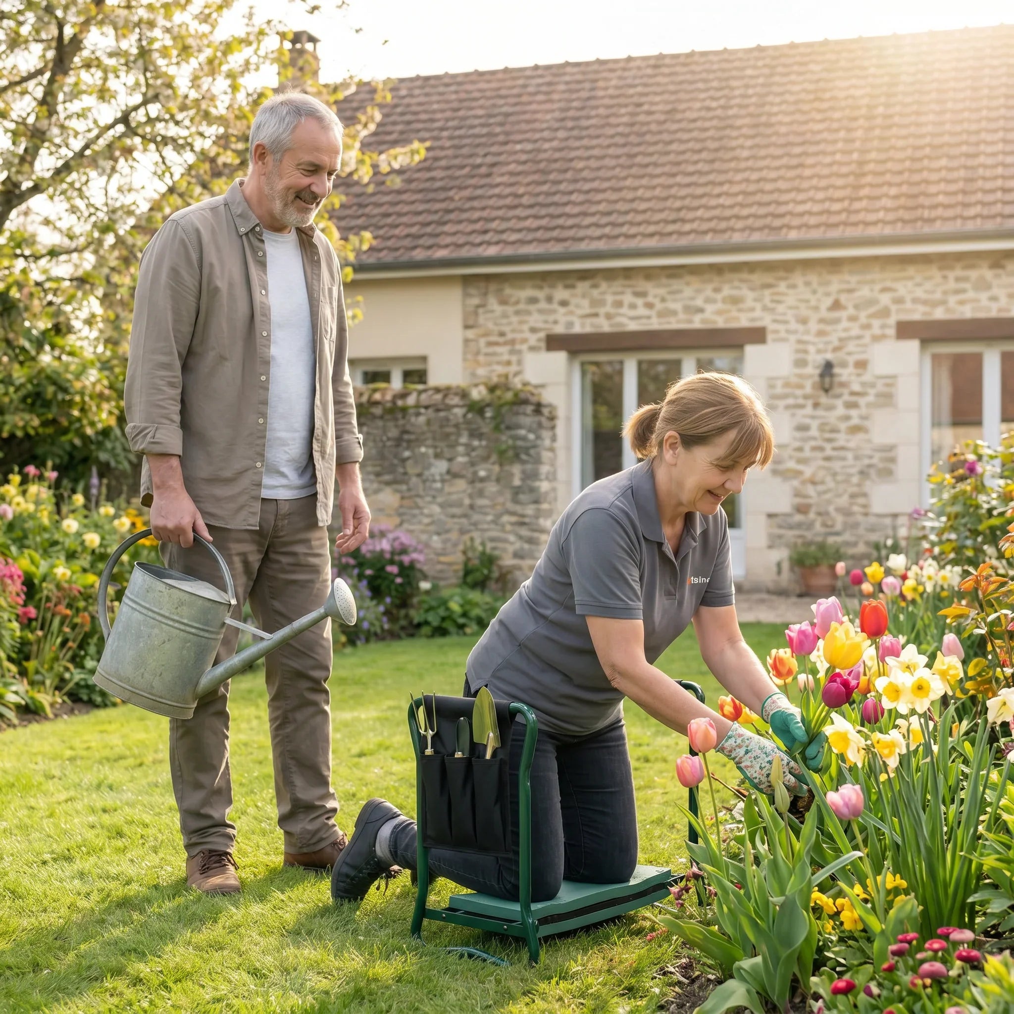 "GardenFlex | Banco de jardinería plegable 2 en 1 | Trabaja sin dolor de rodillas ni espalda "