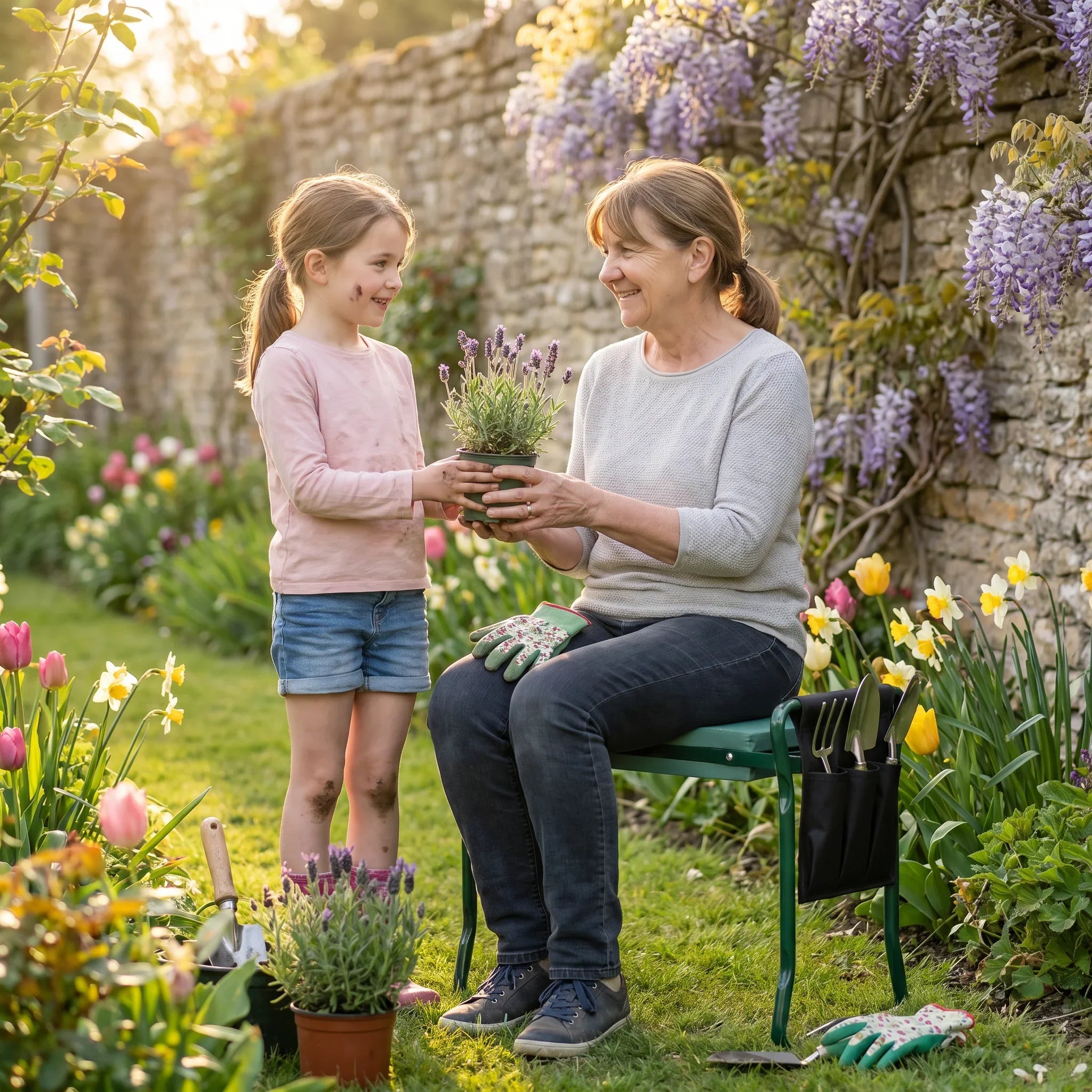 "GardenFlex | Banco de jardinería plegable 2 en 1 | Trabaja sin dolor de rodillas ni espalda "