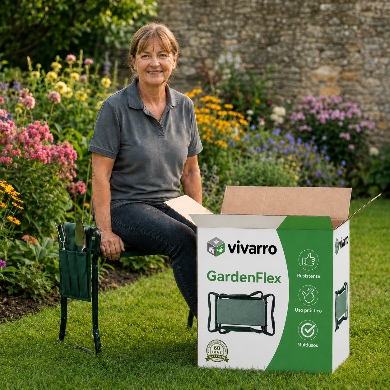 "GardenFlex | Banco de jardinería plegable 2 en 1 | Trabaja sin dolor de rodillas ni espalda "