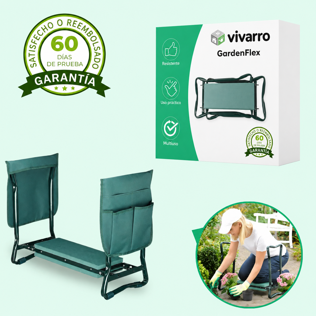 "GardenFlex | Banco de jardinería plegable 2 en 1 | Trabaja sin dolor de rodillas ni espalda "
